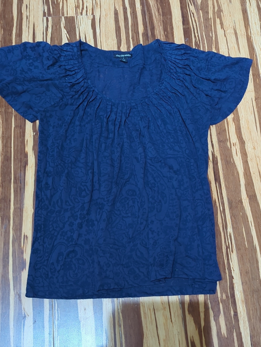 cha cha vente Navy Blue Short Sleeve Scoop Neck Top